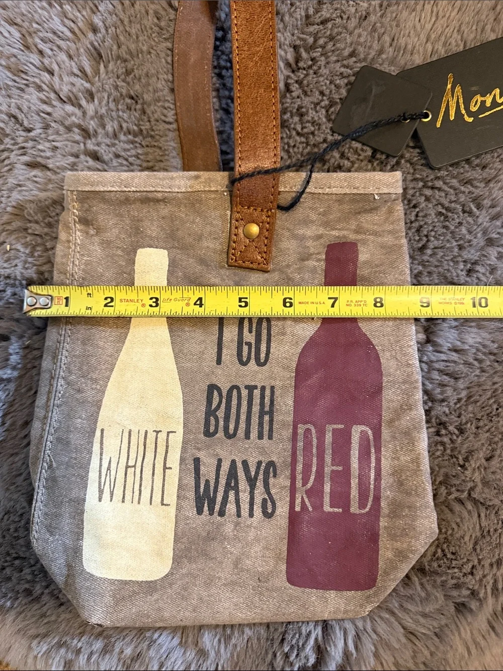 Mona B Wine Bag Carrier Up-Cycled Canvas 2 Bottle I Go Both Ways White Red New